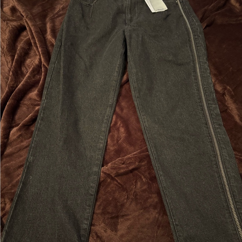 Women’s Slim Straight Black Jeans with Side Zip